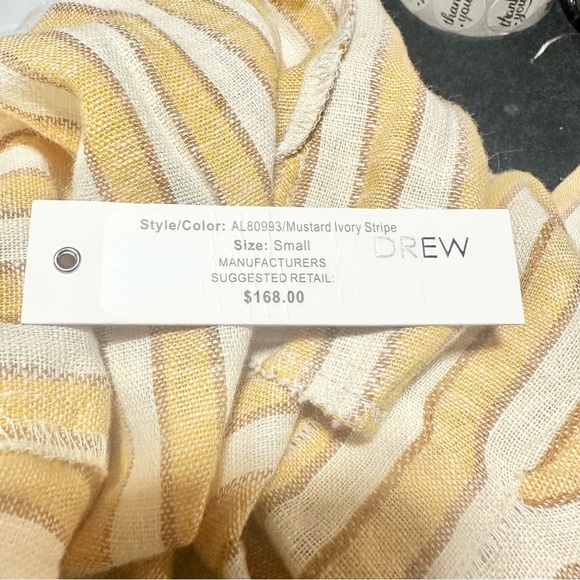Drew Mustard Ivory Stripe Linen Blend Belted Tie Waist High Rise Shorts S NWT - Picture 7 of 7